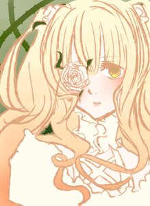 Rating: Safe Score: 0 Tags: 1girl bangs blonde_hair blush flower green_eyes hair_ornament image kirakishou long_hair portrait ribbon rose solo white_flower white_rose User: admin