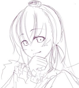 Rating: Safe Score: 0 Tags: 1girl eyebrows_visible_through_hair image looking_at_viewer monochrome sketch smile solo suigintou twintails User: admin