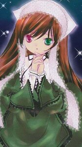 Rating: Safe Score: 0 Tags: 1girl brown_hair dress frills green_dress green_eyes heterochromia image long_hair long_sleeves looking_at_viewer red_eyes solo suiseiseki very_long_hair User: admin