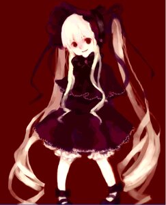 Rating: Safe Score: 0 Tags: 1girl black_dress blonde_hair bow dress frills full_body image long_hair long_sleeves looking_at_viewer red_background shinku shoes simple_background smile solo standing very_long_hair User: admin