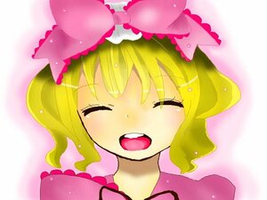 Rating: Safe Score: 0 Tags: 1girl :d ^_^ blonde_hair bow closed_eyes frills hat hinaichigo image open_mouth pink_background pink_bow smile solo User: admin