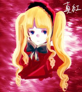 Rating: Safe Score: 0 Tags: 1girl bangs blonde_hair blue_eyes bow bowtie dress expressionless green_bow image long_hair long_sleeves looking_at_viewer red_dress rose shinku solo User: admin