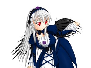 Rating: Safe Score: 0 Tags: 1girl black_wings detached_collar dress flower frills hairband image juliet_sleeves long_hair long_sleeves looking_at_viewer puffy_sleeves red_eyes ribbon rose silver_hair simple_background solo suigintou white_background wings User: admin