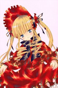 Rating: Safe Score: 0 Tags: 1girl blonde_hair blue_eyes blush bonnet bow dress drill_hair flower frills image long_hair long_sleeves looking_at_viewer red_dress shinku smile solo twintails User: admin