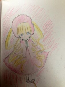 Rating: Safe Score: 0 Tags: 1girl bangs blonde_hair blue_eyes bonnet dress full_body image long_hair long_sleeves looking_at_viewer photo shinku solo traditional_media User: admin