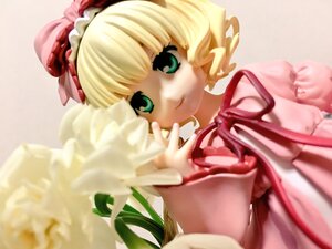 Rating: Safe Score: 0 Tags: 1girl bangs blonde_hair blunt_bangs bow doll dress flower frills green_eyes hina_ichigo hinaichigo long_sleeves looking_at_viewer pink_bow pink_dress plant puffy_sleeves rose simple_background solo User: admin