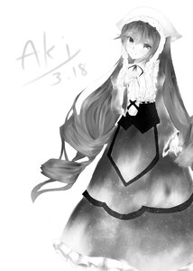 Rating: Safe Score: 0 Tags: 1girl bangs blush braid closed_mouth dress eyebrows_visible_through_hair frills greyscale hair_between_eyes hood image long_hair long_sleeves monochrome smile solo suiseiseki very_long_hair white_background User: admin