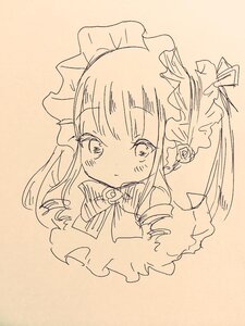 Rating: Safe Score: 0 Tags: 1girl bangs blush bow brown_background closed_mouth dress eyebrows_visible_through_hair image long_hair long_sleeves looking_at_viewer monochrome shinku solo traditional_media User: admin