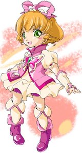 Rating: Safe Score: 0 Tags: 1girl blonde_hair boots bow brooch dress full_body green_eyes hinaichigo image jewelry knee_boots magical_girl open_mouth pink_bow pink_footwear short_hair smile solo User: admin