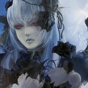 Rating: Safe Score: 0 Tags: 1girl black_flower black_rose closed_mouth flower gothic_lolita image lips lolita_fashion long_hair pale_skin portrait red_eyes rose solo suigintou white_hair User: admin