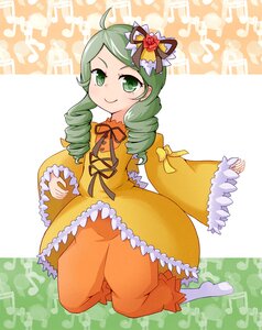 Rating: Safe Score: 0 Tags: 1girl ahoge dress drill_hair eighth_note full_body green_eyes green_hair image kanaria long_sleeves musical_note ribbon smile solo twin_drills wide_sleeves User: admin