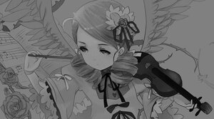 Rating: Safe Score: 0 Tags: 1girl angel_wings drill_hair feathered_wings flower greyscale hair_ornament holding image instrument kanaria long_sleeves monochrome neck_ribbon ribbon rose solo twin_drills twintails upper_body violin wings User: admin