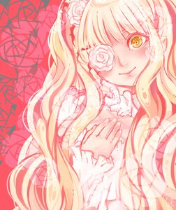 Rating: Safe Score: 0 Tags: 1girl blonde_hair dress eyepatch flower frills hair_flower hair_ornament image kirakishou long_hair looking_at_viewer rose smile solo thorns two_side_up white_flower white_rose yellow_eyes User: admin