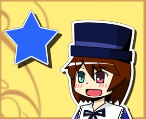 Rating: Safe Score: 0 Tags: 1girl :d blue_headwear blush blush_stickers brown_hair hat heterochromia image open_mouth red_eyes short_hair smile solo souseiseki star_(symbol) suiseiseki top_hat User: admin