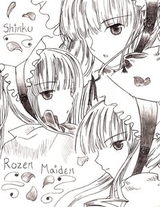 Rating: Safe Score: 0 Tags: 3girls auto_tagged bonnet flower greyscale hat image leaf long_hair looking_at_viewer monochrome multiple_girls open_mouth petals profile shinku solo suigintou User: admin