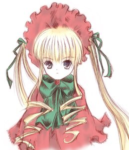 Rating: Safe Score: 0 Tags: 1girl blonde_hair blue_eyes bonnet bow bowtie dress green_bow green_neckwear image long_hair long_sleeves looking_at_viewer rose shinku simple_background solo standing twintails white_background User: admin