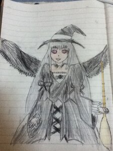 Rating: Safe Score: 0 Tags: 1girl dress hat image long_hair long_sleeves monochrome open_mouth solo standing suigintou traditional_media wings witch_hat User: admin