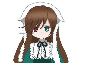 Rating: Safe Score: 0 Tags: 1girl black_ribbon brown_hair collar dress frills green_dress green_eyes head_scarf heterochromia image long_hair long_sleeves looking_at_viewer red_eyes ribbon simple_background smile solo suiseiseki upper_body white_background User: admin