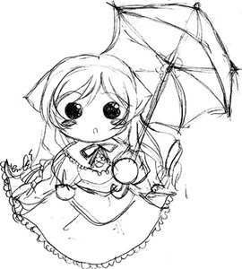 Rating: Safe Score: 0 Tags: 1girl :o animal_ears blush cat_ears dress eyebrows_visible_through_hair frills greyscale holding holding_umbrella image long_hair long_sleeves looking_at_viewer monochrome parasol shared_umbrella simple_background solo suiseiseki umbrella white_background User: admin