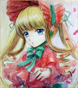 Rating: Safe Score: 0 Tags: 1girl blonde_hair blue_eyes bonnet bow bowtie commentary_request dress flower green_bow hair_ornament hair_ribbon hat image jewelry long_hair long_sleeves looking_at_viewer marker_(medium) millipen_(medium) pastel_(medium) petals ribbon ring rose rose_petals rozen_maiden shikishi shinku solo tafuto traditional_media twintails upper_body watercolor_(medium) User: admin