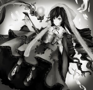 Rating: Safe Score: 0 Tags: 1girl breasts closed_mouth collarbone dress drill_hair feathers frills full_body greyscale image long_hair long_sleeves looking_at_viewer monochrome ribbon solo standing suiseiseki very_long_hair wide_sleeves User: admin