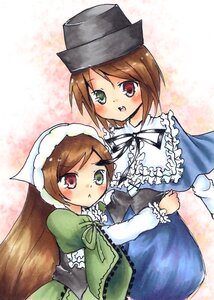 Rating: Safe Score: 0 Tags: 2girls blue_dress brown_hair dress frills green_dress green_eyes hat heterochromia image long_hair long_sleeves looking_at_viewer multiple_girls open_mouth pair red_eyes short_hair siblings sisters souseiseki suiseiseki twins very_long_hair User: admin