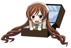 Rating: Safe Score: 0 Tags: 1girl blush brown_hair fang hairband heterochromia image long_hair open_mouth red_eyes ribbon simple_background solo striped suiseiseki twintails v-shaped_eyebrows very_long_hair white_background User: admin