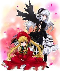 Rating: Safe Score: 0 Tags: 2girls black_wings blonde_hair blue_eyes blush bonnet dress frills hairband image juliet_sleeves lolita_fashion long_hair long_sleeves looking_at_viewer looking_back multiple_girls pair petals red_dress rose rose_petals shinku silver_hair suigintou twintails very_long_hair wings User: admin