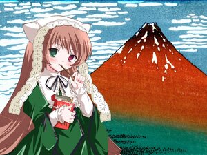 Rating: Safe Score: 0 Tags: 1girl blush brown_hair dress green_dress green_eyes head_scarf heterochromia image long_hair long_sleeves red_eyes solo suiseiseki very_long_hair User: admin