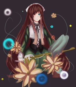 Rating: Safe Score: 0 Tags: 1girl brown_hair dress flower heterochromia image long_hair long_sleeves looking_at_viewer red_eyes solo suiseiseki very_long_hair User: admin