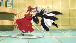 Rating: Safe Score: 0 Tags: 1boy 1girl blonde_hair blue_eyes dress hat image long_hair long_sleeves pair red_dress shinku suigintou very_long_hair User: admin