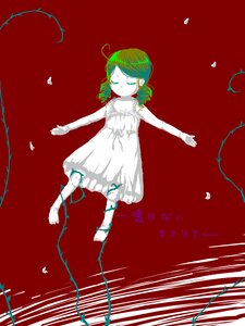 Rating: Safe Score: 0 Tags: 1girl dress flower green_eyes green_hair image joints kanaria outstretched_arms petals red_background simple_background sleeveless solo twintails white_skin User: admin
