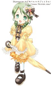 Rating: Safe Score: 0 Tags: 1girl bow closed_umbrella dress drill_hair frills full_body green_eyes green_hair image kanaria long_sleeves open_mouth pantyhose parasol ribbon shoes smile solo standing twin_drills umbrella white_legwear yellow_dress User: admin