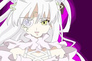 Rating: Safe Score: 0 Tags: 1girl bare_shoulders flower hair_ornament image kirakishou long_hair rose simple_background solo white_hair yellow_eyes User: admin