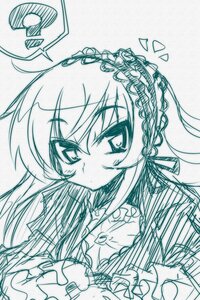 Rating: Safe Score: 0 Tags: 1girl braid dress eyebrows_visible_through_hair frills hairband image long_hair long_sleeves monochrome solo suigintou traditional_media upper_body User: admin