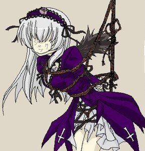 Rating: Safe Score: 0 Tags: 1girl black_wings dress frills hairband image long_hair long_sleeves puffy_sleeves silver_hair simple_background solo standing suigintou wings User: admin