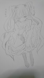 Rating: Safe Score: 0 Tags: 1girl boots detached_sleeves dress frills full_body greyscale hair_ornament image kirakishou long_hair looking_at_viewer monochrome smile solo traditional_media very_long_hair User: admin