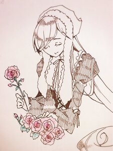 Rating: Safe Score: 0 Tags: 1girl dress flower holding holding_flower image long_hair long_sleeves maid monochrome pink_flower pink_rose purple_rose red_flower red_rose rose solo suiseiseki very_long_hair User: admin