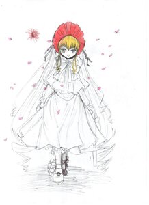 Rating: Safe Score: 0 Tags: 1girl blonde_hair bonnet dress flower full_body image long_hair long_sleeves looking_at_viewer petals rose shinku solo standing twintails very_long_hair User: admin