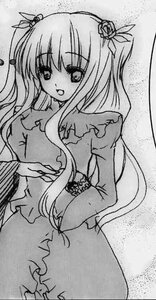 Rating: Safe Score: 0 Tags: 1girl :d barasuishou blush dress flower frills greyscale hair_flower hair_ornament image long_hair long_sleeves looking_at_viewer monochrome open_mouth rose smile solo traditional_media twintails very_long_hair User: admin