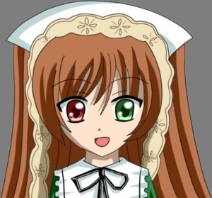 Rating: Safe Score: 0 Tags: 1girl :d brown_hair dress green_eyes head_scarf heterochromia image long_hair looking_at_viewer neck_ribbon open_mouth red_eyes ribbon simple_background smile solo suiseiseki veil User: admin