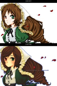 Rating: Safe Score: 0 Tags: 1girl brown_hair dress flower green_dress green_eyes heterochromia image long_hair long_sleeves looking_at_viewer petals red_eyes solo suiseiseki very_long_hair User: admin