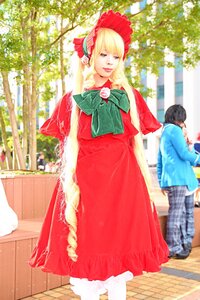 Rating: Safe Score: 0 Tags: blonde_hair blurry bonnet bow depth_of_field dress frills long_hair multiple_girls photo red_dress shinku solo solo_focus User: admin