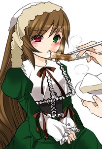 Rating: Safe Score: 0 Tags: 1girl blush brown_hair chikuwa dress eating food frills green_dress heterochromia image long_hair long_sleeves n-mix red_eyes rozen_maiden solo solo_focus steam suiseiseki very_long_hair User: admin