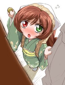 Rating: Safe Score: 0 Tags: 1girl :o adapted_costume artist_request blush brown_hair flying_sweatdrops from_above green_eyes green_kimono head_scarf heterochromia image japanese_clothes kimono long_hair long_sleeves looking_at_viewer obi open_mouth red_eyes rozen_maiden sash simple_background solo solo_focus standing suiseiseki very_long_hair white_background User: admin