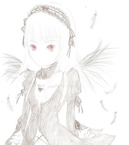 Rating: Safe Score: 0 Tags: 1girl bangs black_feathers black_wings blush closed_mouth dress feathered_wings feathers frills hairband image long_hair long_sleeves looking_at_viewer monochrome ribbon simple_background solo spot_color suigintou very_long_hair white_background wings User: admin