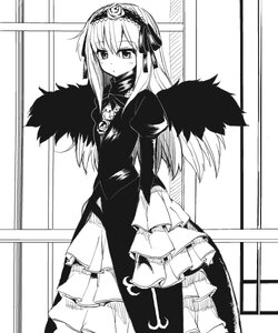 Rating: Safe Score: 0 Tags: 1girl blush boots dress frills greyscale hairband image lolita_hairband long_hair long_sleeves looking_at_viewer monochrome solo standing suigintou wings User: admin