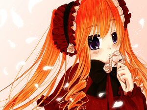 Rating: Safe Score: 0 Tags: 1girl blonde_hair blush dress drill_hair flower image long_hair long_sleeves petals purple_eyes ribbon rose rose_petals shinku solo white_flower white_rose User: admin