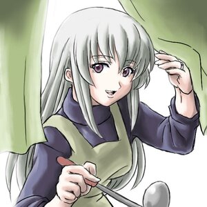 Rating: Safe Score: 0 Tags: 1girl apron artist_request grey_hair image jewelry ladle long_hair long_sleeves looking_at_viewer open_mouth purple_eyes ring rozen_maiden silver_hair smile solo suigintou upper_body User: admin
