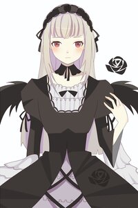 Rating: Safe Score: 0 Tags: 1girl black_wings blush dress frills hairband image lolita_fashion long_hair long_sleeves looking_at_viewer red_eyes ribbon rose silver_hair solo striped suigintou white_background wings User: admin